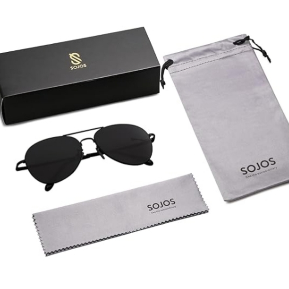 Classic Aviator Sunglasses Metal Spring Hinges SJ1030 Black - Picture 6 of 6